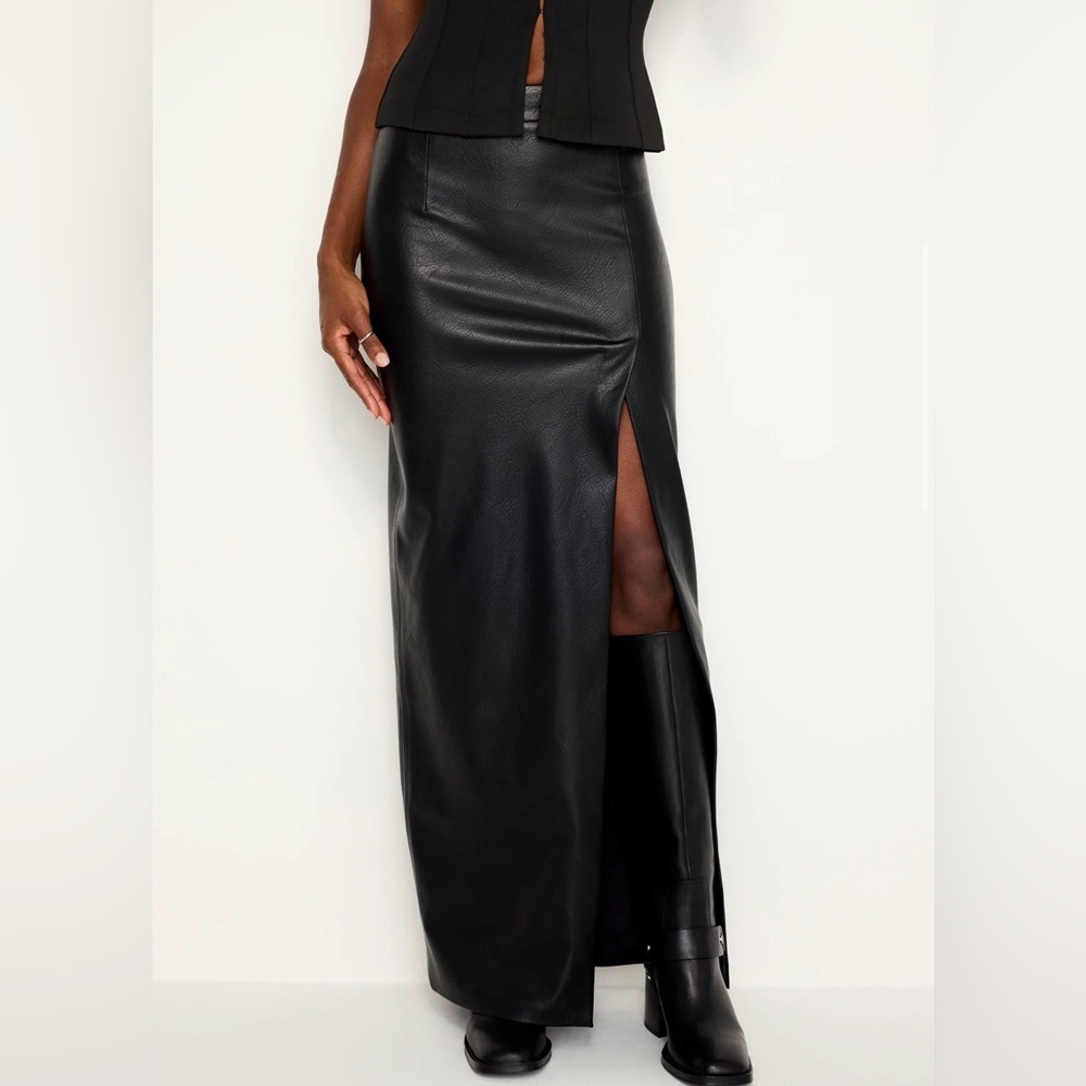 NWT Black Faux Leather Maxi Skirt - Good American
